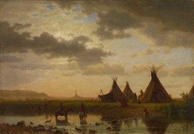 View of Chimney Rock, Ohalilah Sioux Village in the Foreground by Albert Bierstadt